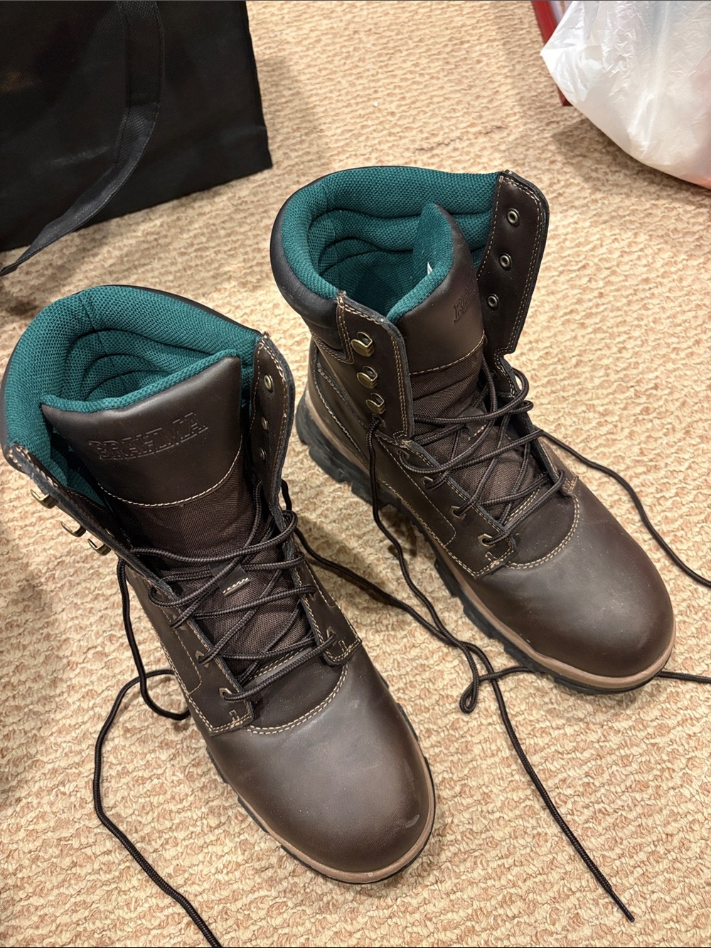 Brahma Dark Brown Work Boots with Teal Lining